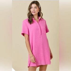 Day + Moon: Hot Pink Pocketed Gauze Dress Small